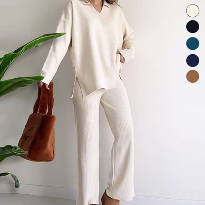 🔥V-Neck Casual Slit Knitted Two-Piece Set
