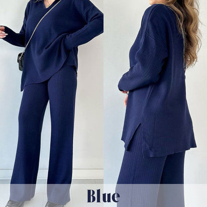 🔥V-Neck Casual Slit Knitted Two-Piece Set