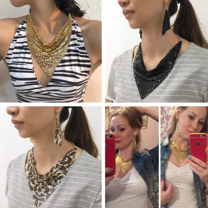 Gift Choice - Sparkling Beaded Silk Scarf Shaped Necklace Earrings Set