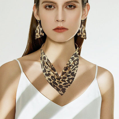 Gift Choice - Sparkling Beaded Silk Scarf Shaped Necklace Earrings Set