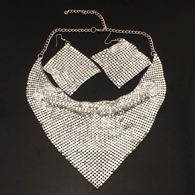 Gift Choice - Sparkling Beaded Silk Scarf Shaped Necklace Earrings Set