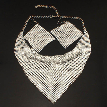 Gift Choice - Sparkling Beaded Silk Scarf Shaped Necklace Earrings Set