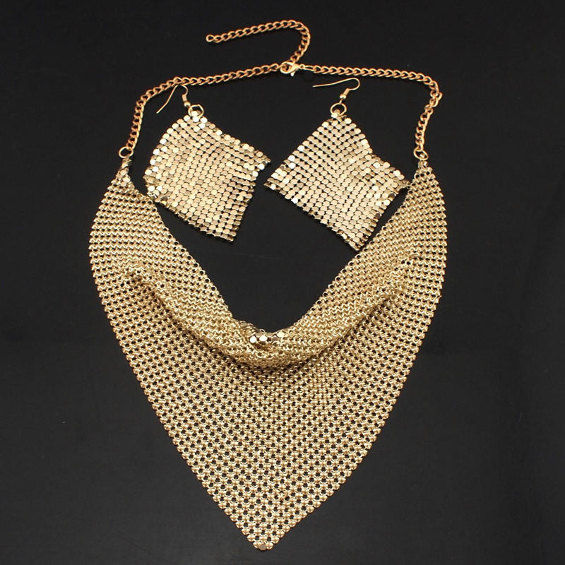 Gift Choice - Sparkling Beaded Silk Scarf Shaped Necklace Earrings Set
