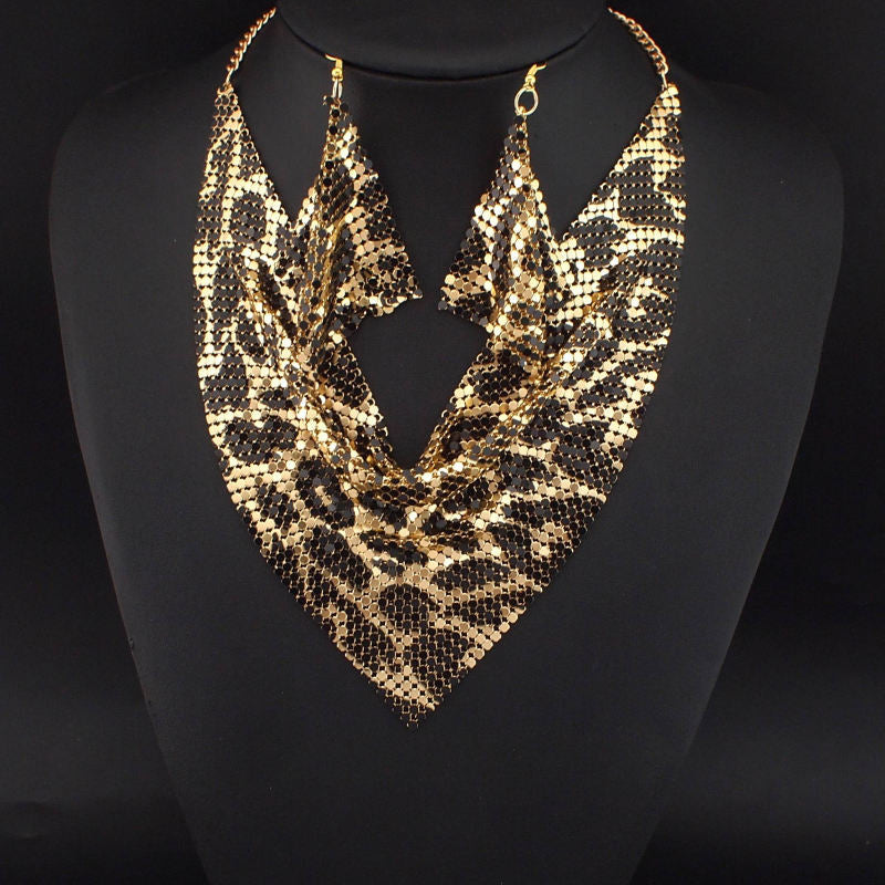 Gift Choice - Sparkling Beaded Silk Scarf Shaped Necklace Earrings Set