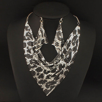 Gift Choice - Sparkling Beaded Silk Scarf Shaped Necklace Earrings Set