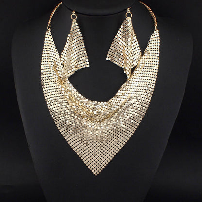 Gift Choice - Sparkling Beaded Silk Scarf Shaped Necklace Earrings Set
