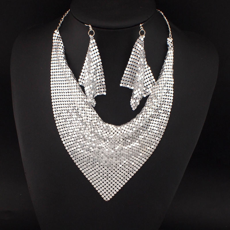 Gift Choice - Sparkling Beaded Silk Scarf Shaped Necklace Earrings Set
