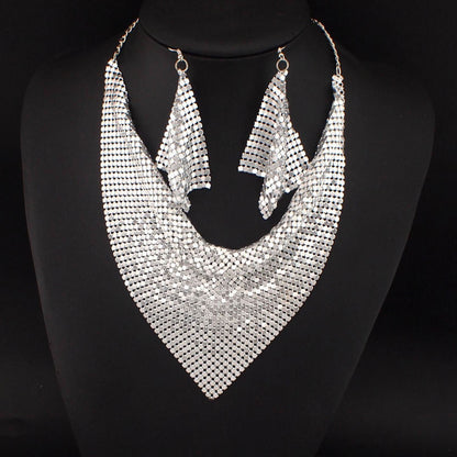 Gift Choice - Sparkling Beaded Silk Scarf Shaped Necklace Earrings Set