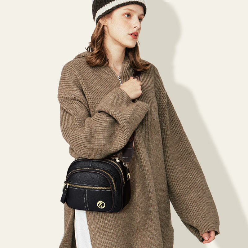✨Classic Multifunctional Compartments Adjustable Wide Shoulder Strap PU Leather Crossbody Bag