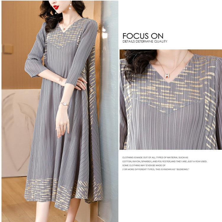 💥Hot Sales-49% OFF🔥Midi Sleeve Pleated V-Neck Loose Dress