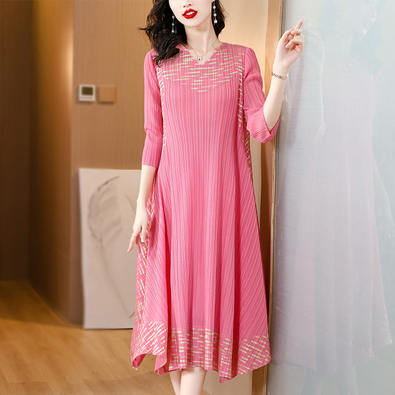 💥Hot Sales-49% OFF🔥Midi Sleeve Pleated V-Neck Loose Dress