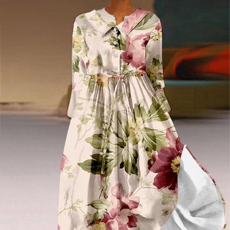 🔥Women's Vintage Botanical Floral Design Print Lace-Up Dress