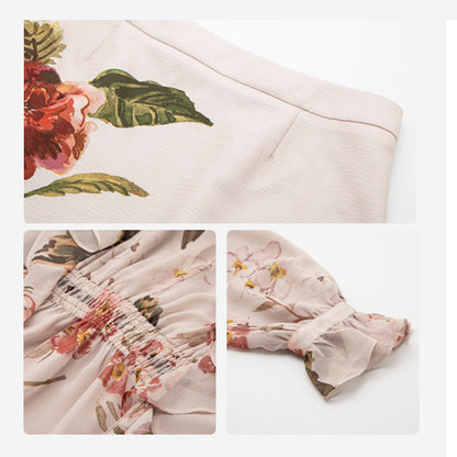 🔥Women's Vintage Botanical Floral Design Print Lace-Up Dress