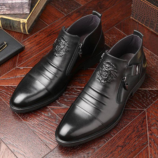 🍂Men's Leather Ankle Boots with Double Side Zipper and Pointed Toe