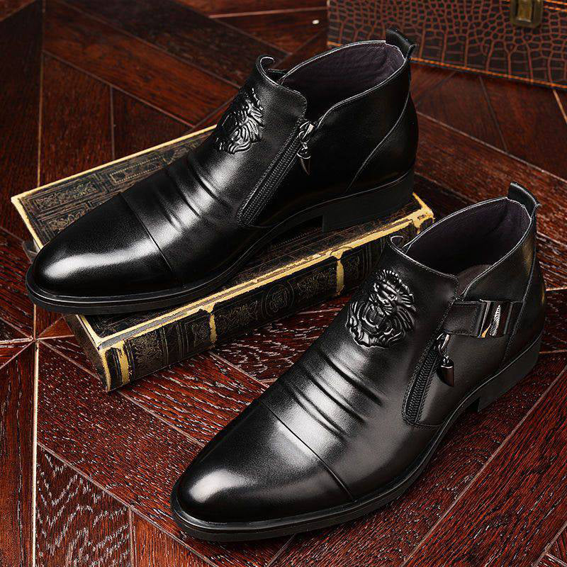 🍂Men's Leather Ankle Boots with Double Side Zipper and Pointed Toe