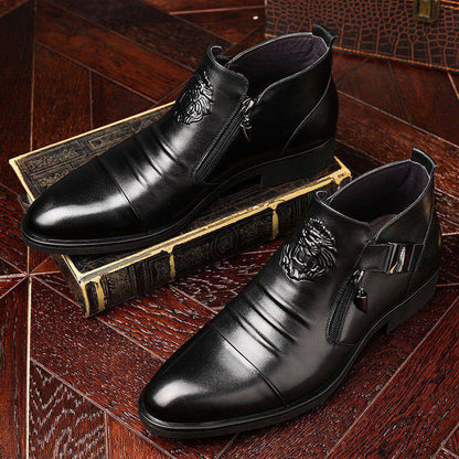 🍂Men's Leather Ankle Boots with Double Side Zipper and Pointed Toe