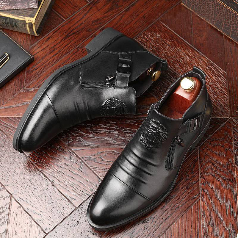 🍂Men's Leather Ankle Boots with Double Side Zipper and Pointed Toe
