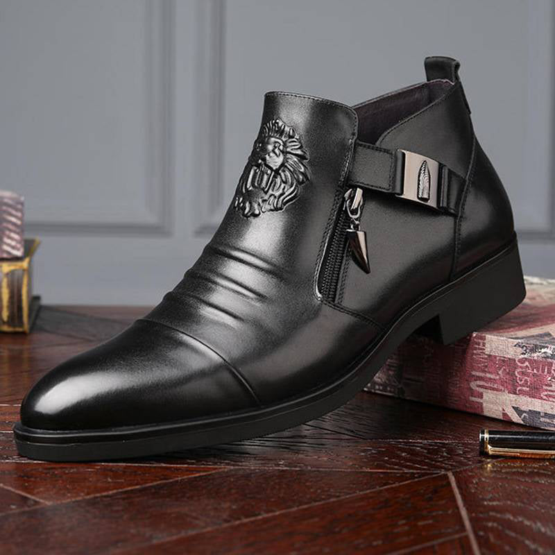 🍂Men's Leather Ankle Boots with Double Side Zipper and Pointed Toe