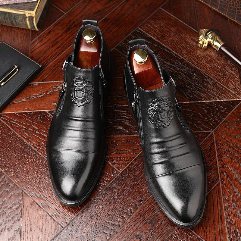 🍂Men's Leather Ankle Boots with Double Side Zipper and Pointed Toe