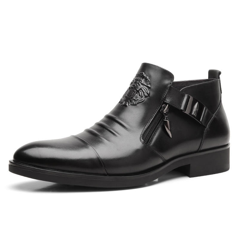 🍂Men's Leather Ankle Boots with Double Side Zipper and Pointed Toe