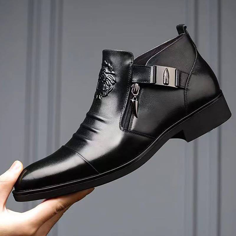 🍂Men's Leather Ankle Boots with Double Side Zipper and Pointed Toe