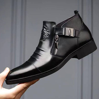 🍂Men's Leather Ankle Boots with Double Side Zipper and Pointed Toe