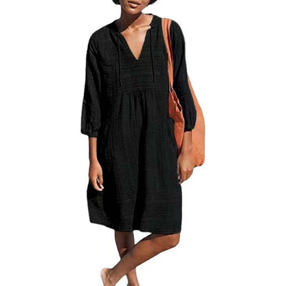 👗Women's Summer V-Neck Cotton Linen Dress💕