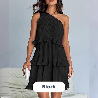 👗49% - discount💥-Women's One Shoulder Ruffle Tiered Layered Flowy A Line Dress