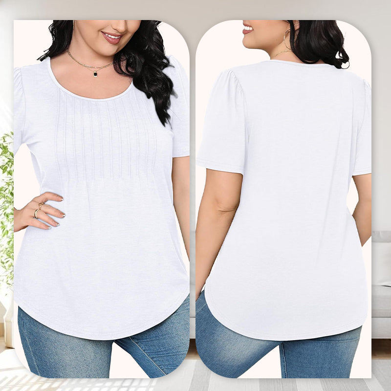🌈Spring Sale - 49% off✨Women's Summer Round Neck Short Sleeve Pleated T-Shirt