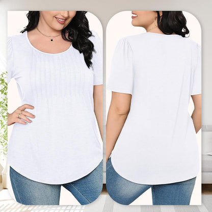 🌈Spring Sale - 49% off✨Women's Summer Round Neck Short Sleeve Pleated T-Shirt