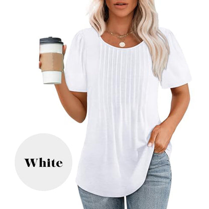 🌈Spring Sale - 49% off✨Women's Summer Round Neck Short Sleeve Pleated T-Shirt