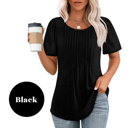 🌈Spring Sale - 49% off✨Women's Summer Round Neck Short Sleeve Pleated T-Shirt