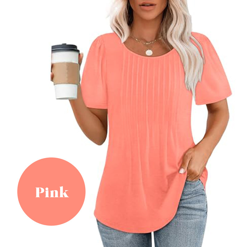 🌈Spring Sale - 49% off✨Women's Summer Round Neck Short Sleeve Pleated T-Shirt