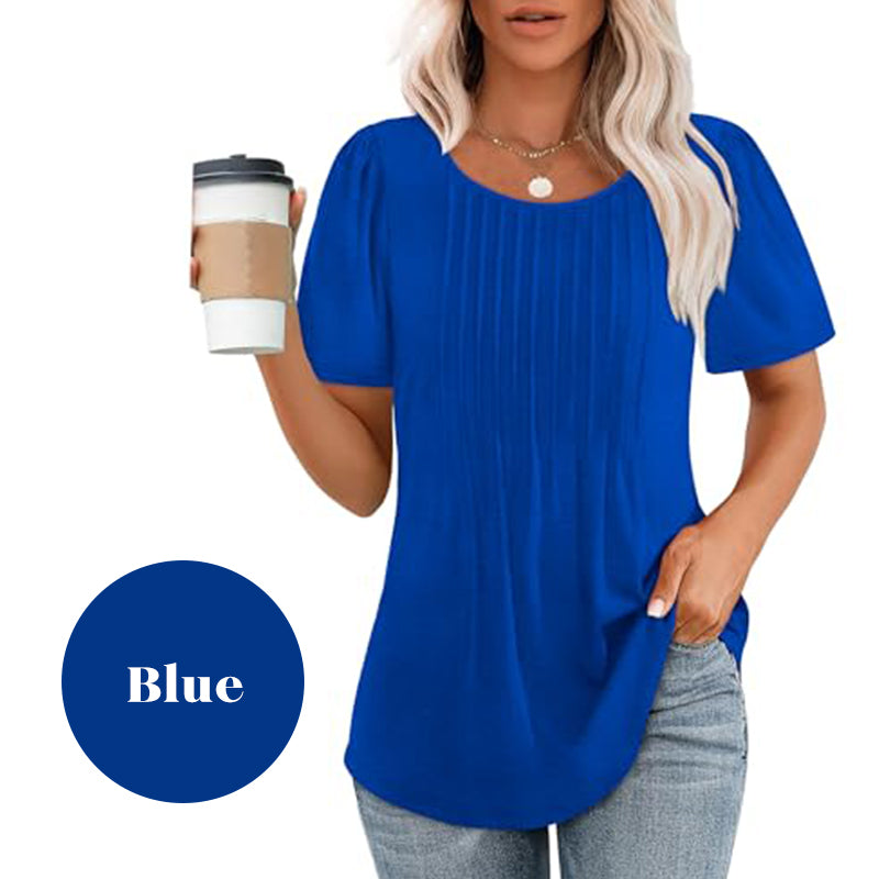 🌈Spring Sale - 49% off✨Women's Summer Round Neck Short Sleeve Pleated T-Shirt