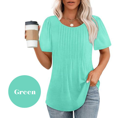 🌈Spring Sale - 49% off✨Women's Summer Round Neck Short Sleeve Pleated T-Shirt