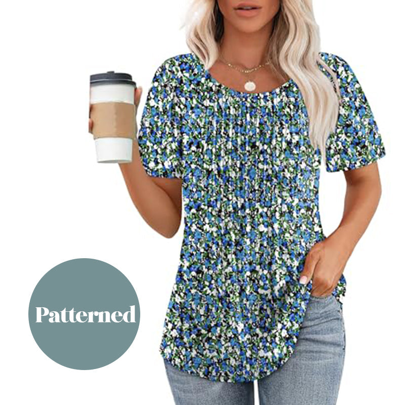 🌈Spring Sale - 49% off✨Women's Summer Round Neck Short Sleeve Pleated T-Shirt