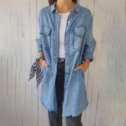 🔥Promotion - 49% discount🎉Women’s Faux Denim Comfortable Lapel Coat Shirt