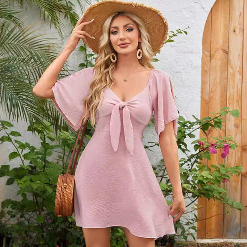 ⏰Limited time offer💕Elegant Deep V Neck Bow-Tie Mini Dress