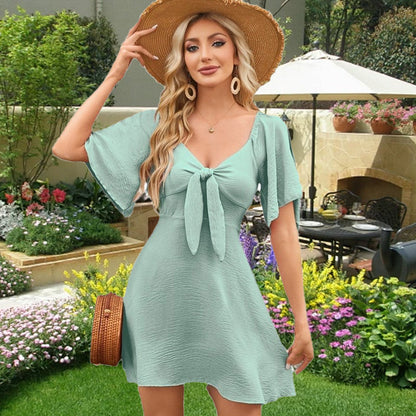 ⏰Limited time offer💕Elegant Deep V Neck Bow-Tie Mini Dress