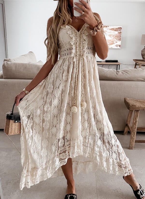 💕V-Neck Lace-Up Strappy Dress