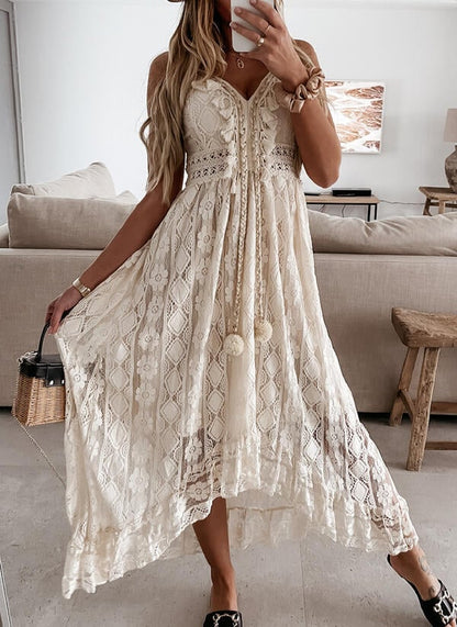 💕V-Neck Lace-Up Strappy Dress