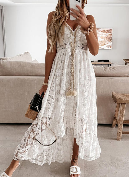 💕V-Neck Lace-Up Strappy Dress