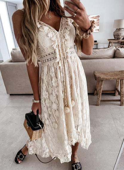💕V-Neck Lace-Up Strappy Dress