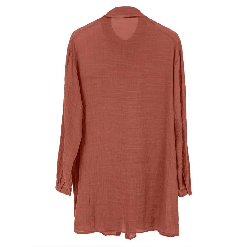 🍃Big Sale 2024💕💥-Women's Solid Color Button Front Semi Sheer Blouse