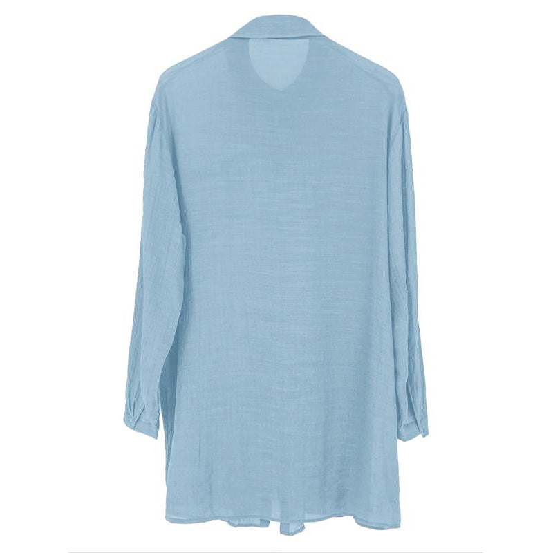 🍃Big Sale 2024💕💥-Women's Solid Color Button Front Semi Sheer Blouse
