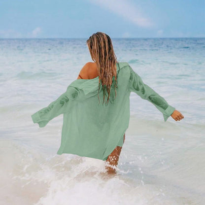 🍃Big Sale 2024💕💥-Women's Solid Color Button Front Semi Sheer Blouse