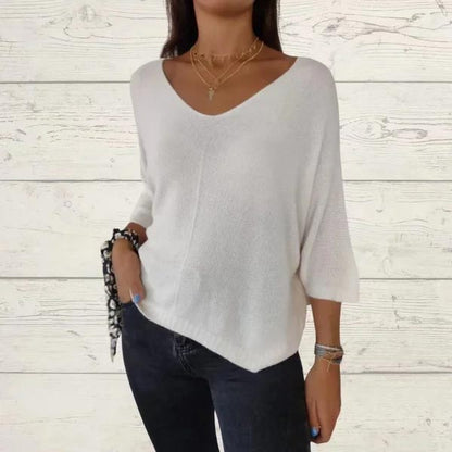 🔥Hot Sales - 49% OFF💕Women's Batwing Sleeve Solid Color V-Neck Knit Top