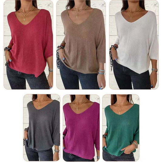 🔥Hot Sales - 49% OFF💕Women's Batwing Sleeve Solid Color V-Neck Knit Top