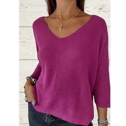 🔥Hot Sales - 49% OFF💕Women's Batwing Sleeve Solid Color V-Neck Knit Top