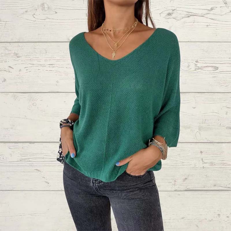 🔥Hot Sales - 49% OFF💕Women's Batwing Sleeve Solid Color V-Neck Knit Top